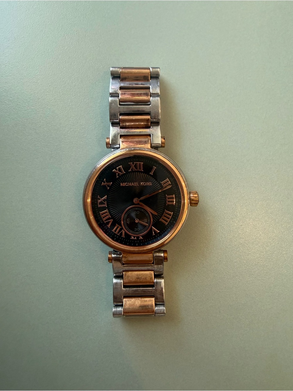 Michael Kors Two-Tone Rose Gold and Silver Black Dial Men's Watch
